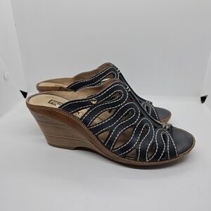 Pikolinos leather capri wedge sandals dark blue EU 37 US 6.5-7